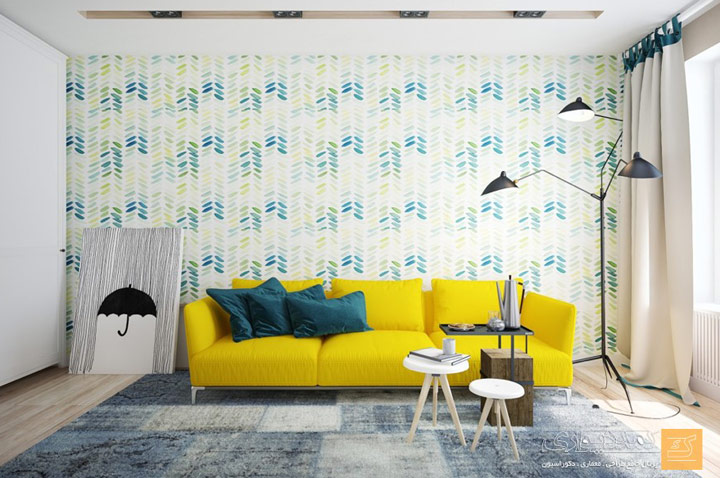 Cojines verdes para decoración de sofá amarillo