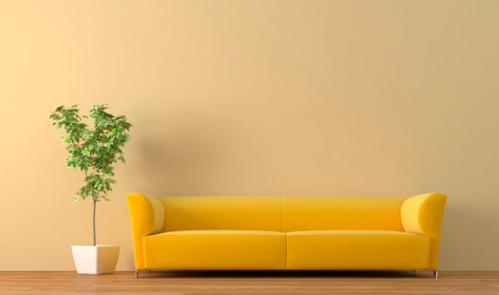 como pintar paredes con sofá amarilo