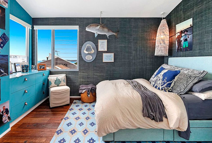 Decorar un dormitorio en color azul y gris