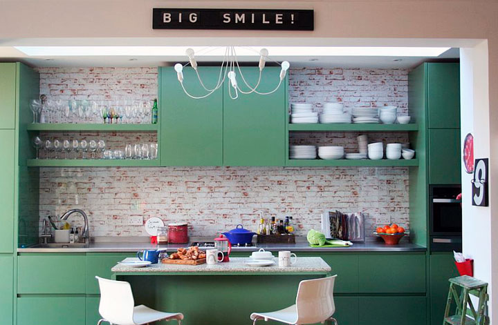 Cocinas eclécticas monocromo verde