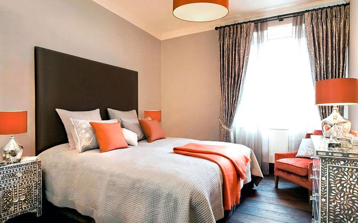 Decoración ecléctica de dormitorios en color naranja