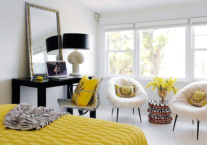 Dormitorio ecléctico color amarillo