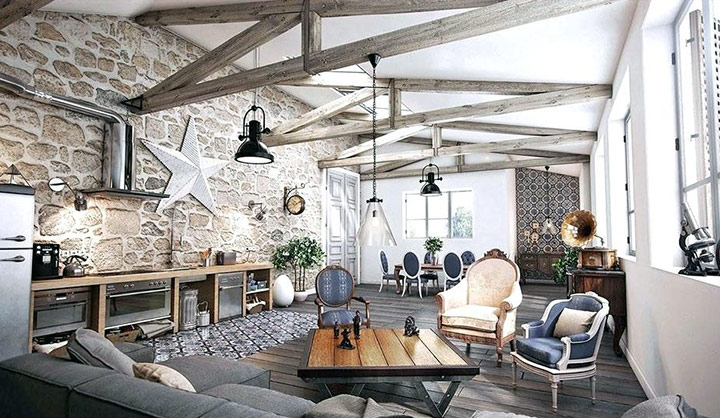 Decorar paredes con piedra y madera