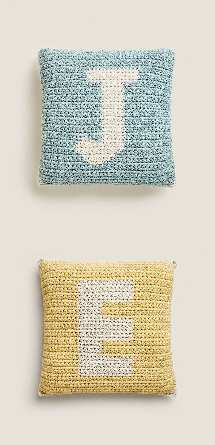 Cojines Zara Home de Crochet con letras