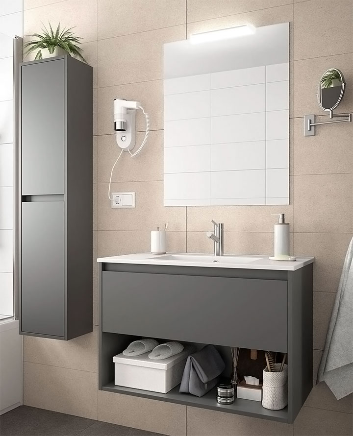 Muebles de baño multifuncionales color oscuro elegante