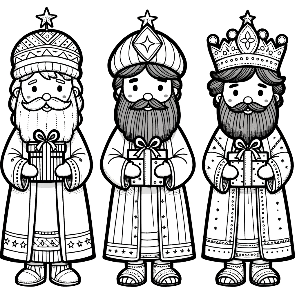 Dibujo imprimible de los 3 Reyes Magos para colorear con niños