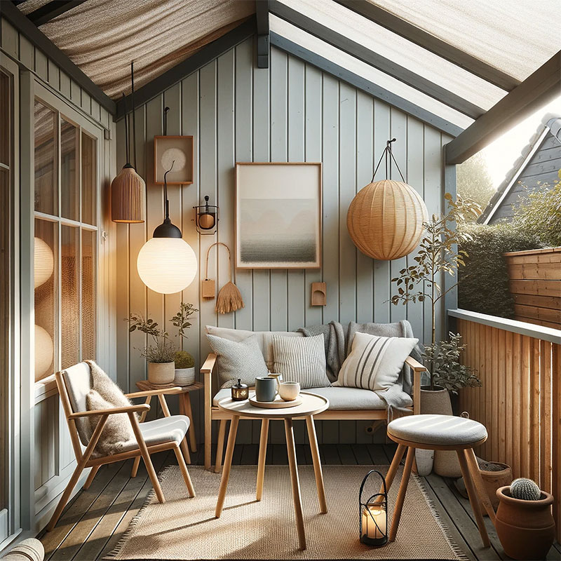 Terraza con muebles de exterior de diseño resistentes a exteriores