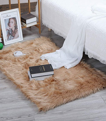 Alfombra de lana de pelo largo para dormitorio