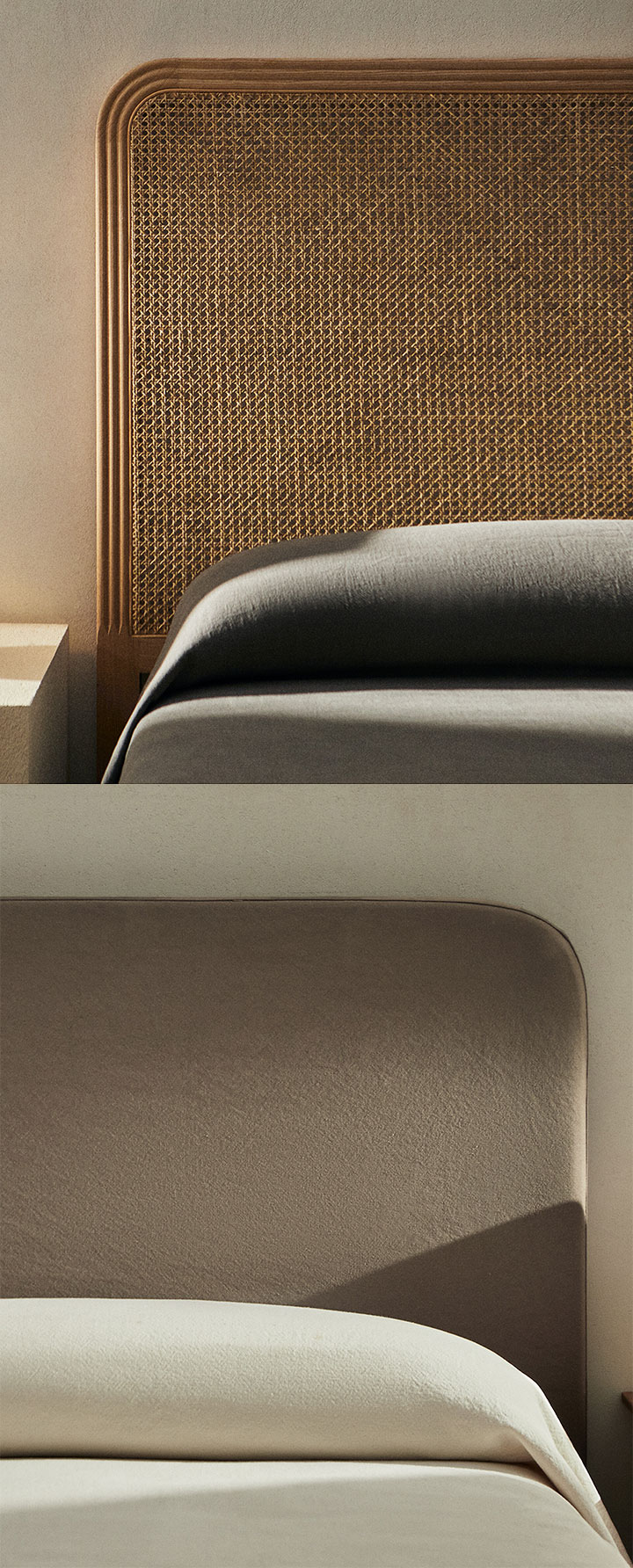 Cabeceros de cama Zara Home de ratán y acolchados