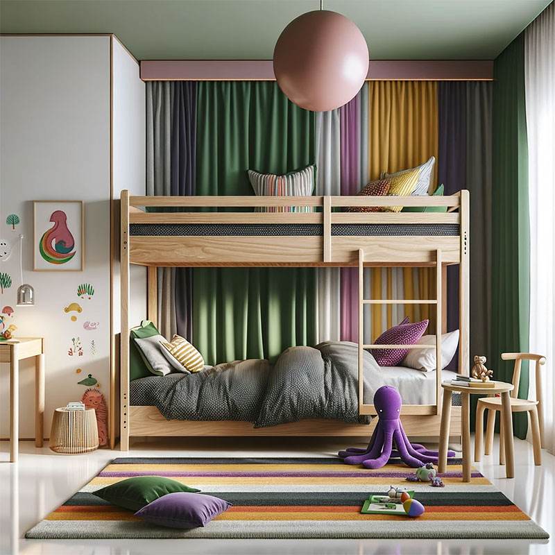 Camas tipo litera en un dormitorio infantil elegante