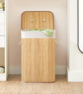 Cesta de la ropa sucia de bambú con tapa