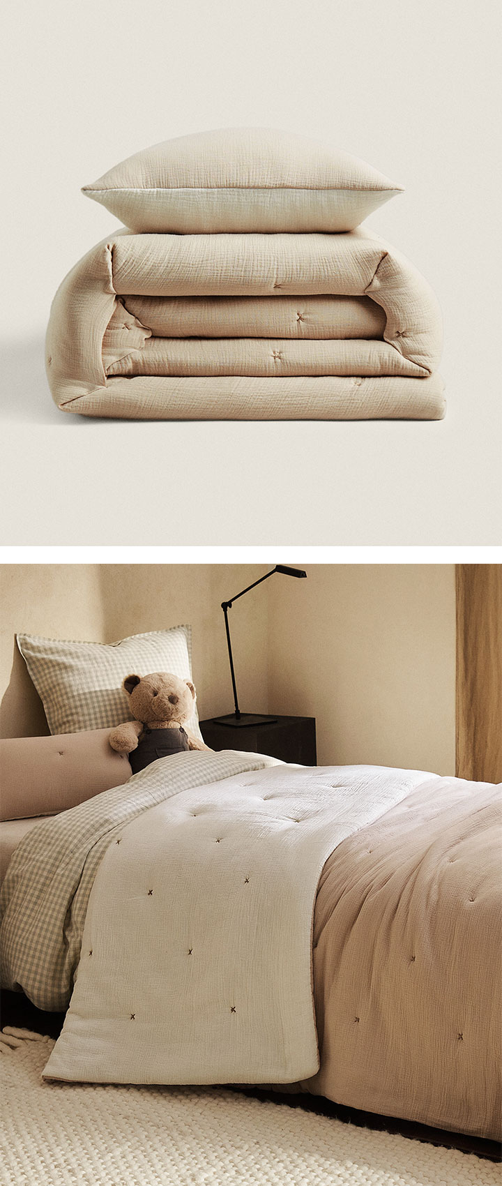 Colchas para niños con estilos infantiles de colores lisos y telas tipo gasa Zara Home