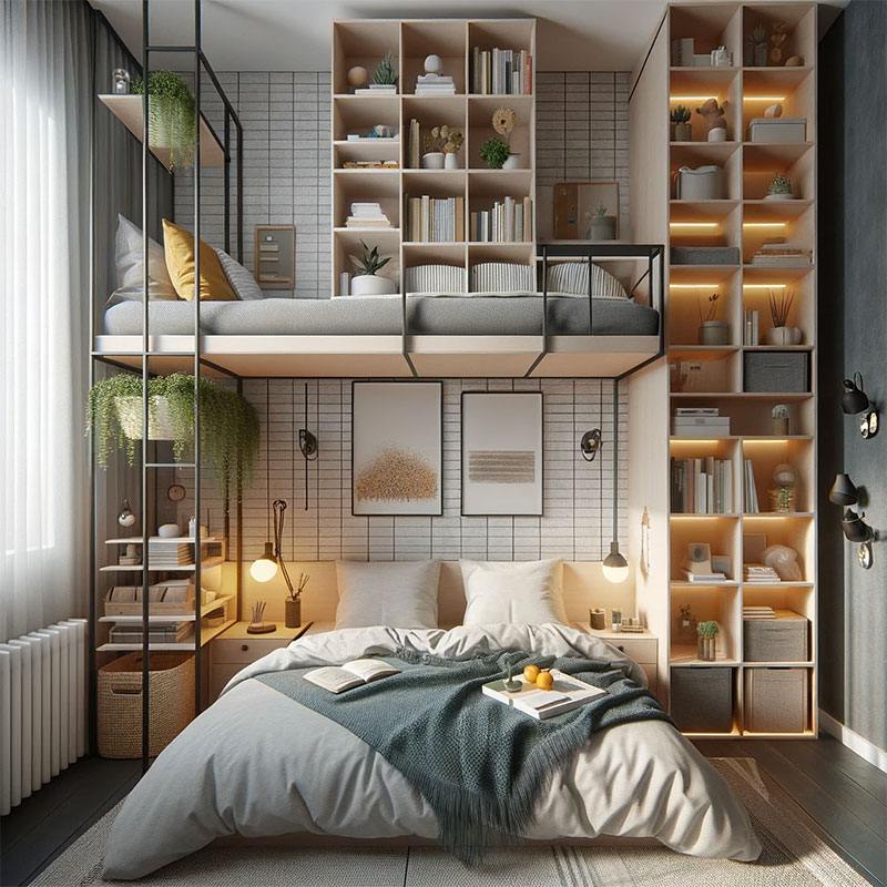 Habitación dormitorio pequeño con literas modernas