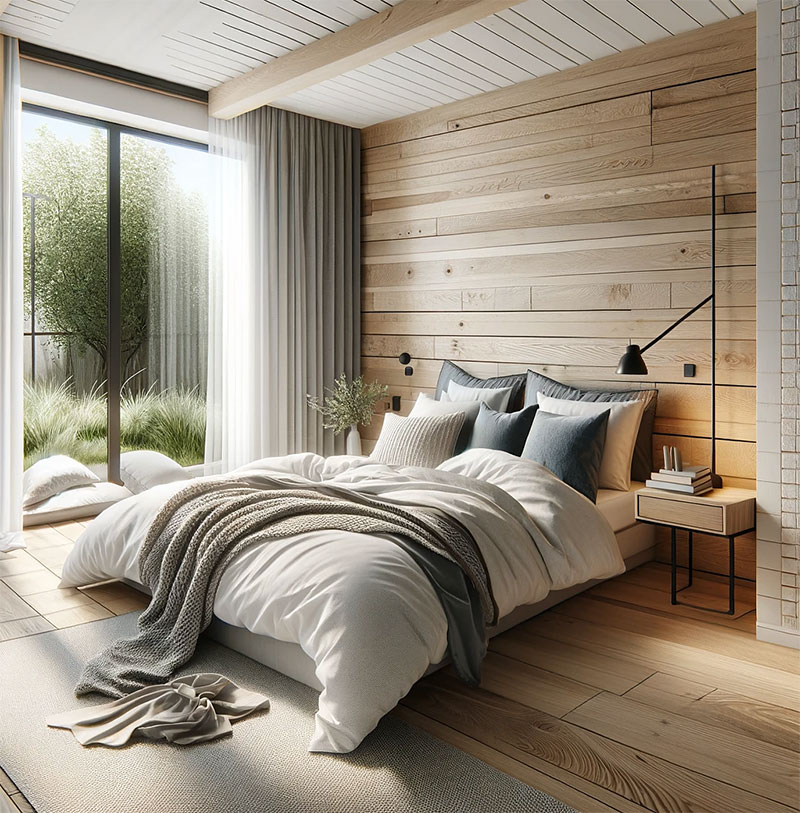 Dormitorio rústico que mezcla modernidad y madera