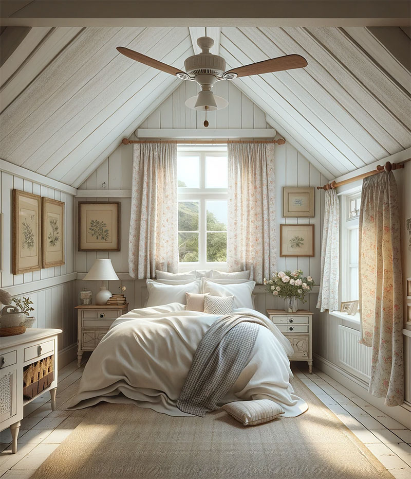 Dormitorio rústico estilo refugio campestre con toques florales
