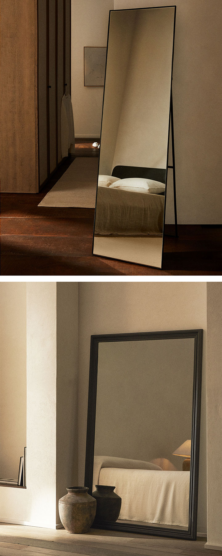 Espejos negros de pie Zara Home con pata de apoyo y sin ella