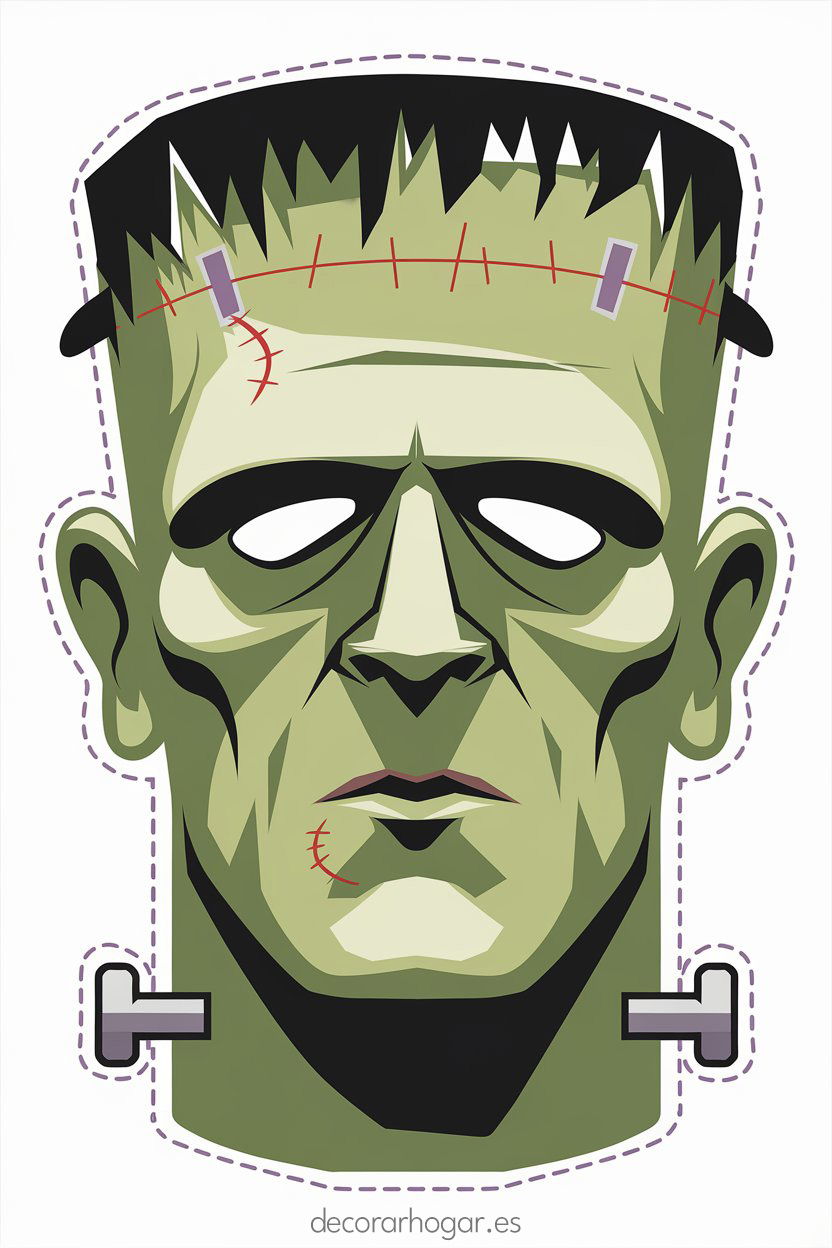 Máscara imprimible de Frankenstein terrorífica para niños en Halloween