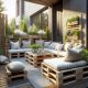 Muebles hechos con palets de madera en una terraza exterior