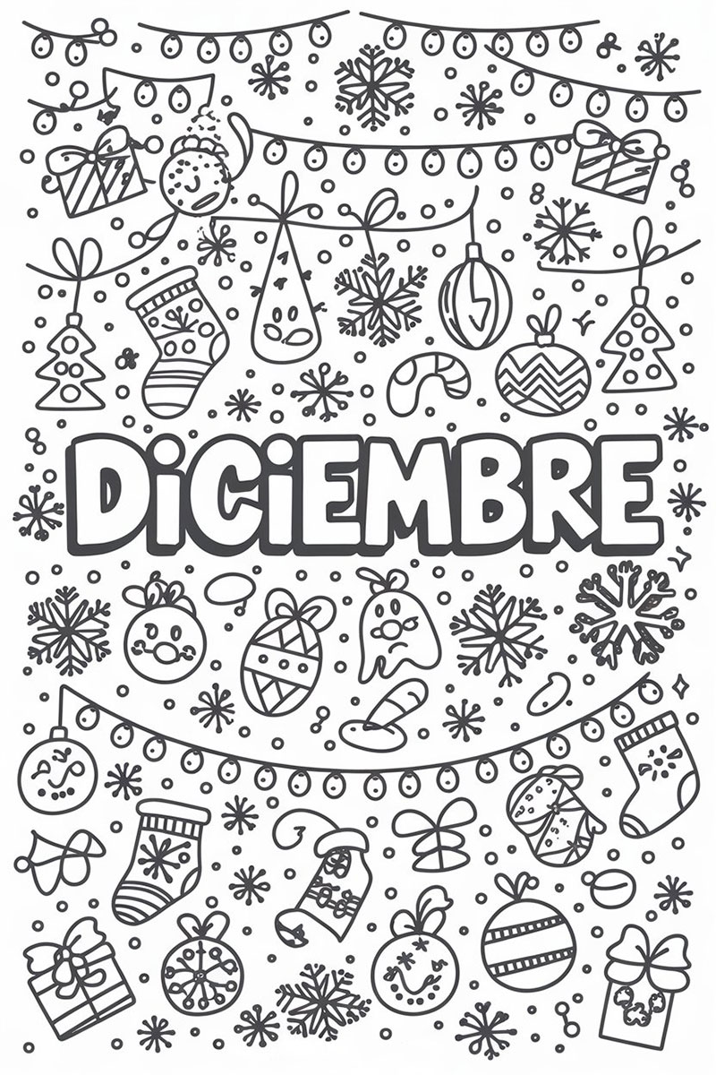 Página para colorear de Diciembre en Navidad