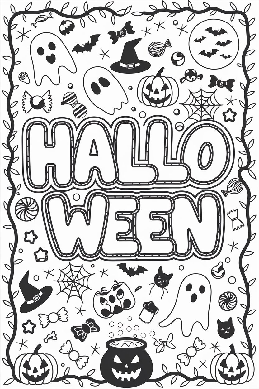 Página de Halloween para colorear dibujos para niños y para mayores