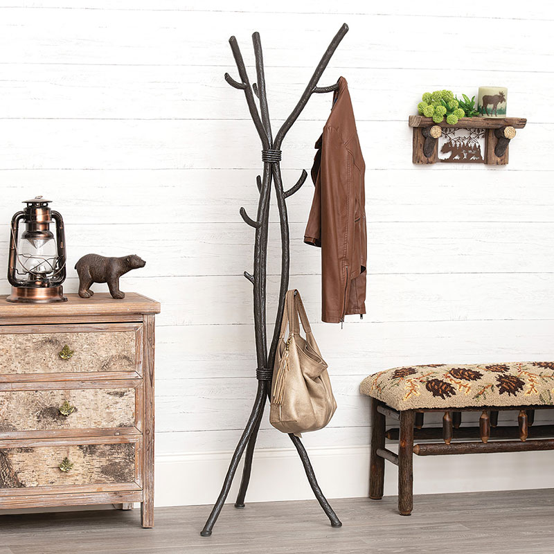 Perchero de pie de hierro forjado estilo árbol