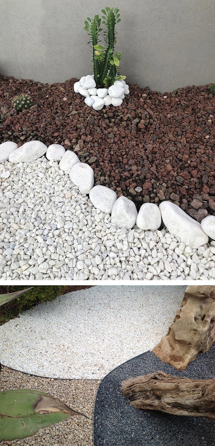 Piedras y gravilla Bricodepot de color blanco y lava volcánica