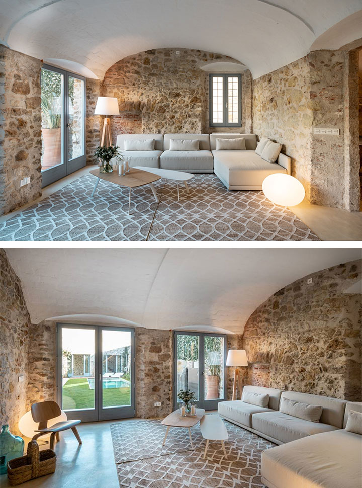 Planta baja con bóvedas originales en una casa de pueblo remodelada en Pals