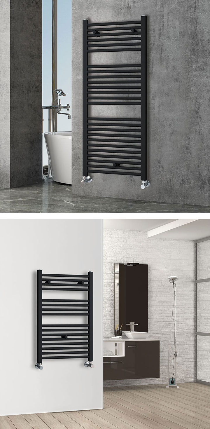 Radiador toallero Bricodepot negro grande y pequeño