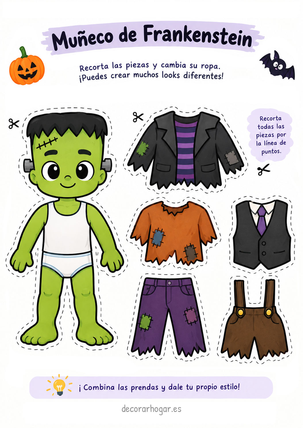 Recortable de Halloween Frankenstein para vestir con ropa
