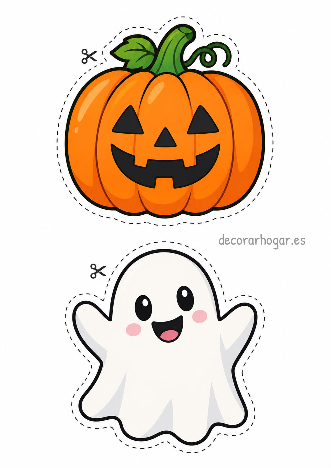 Recortables de Halloween para imprimir una calabaza y un fantasma