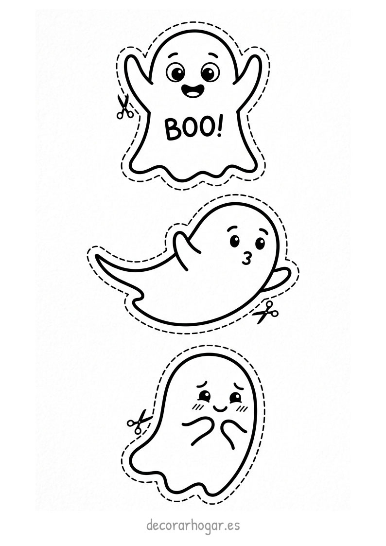 Recortables de Halloween infantiles con fantasmas divertidos para niños