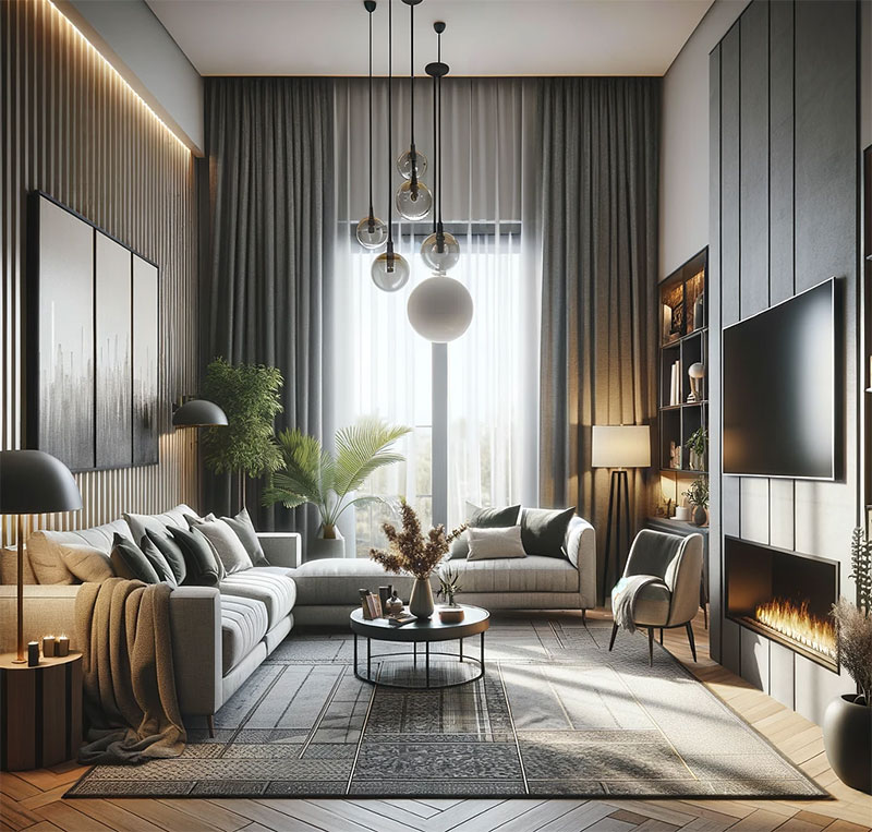 Cortinas para un salón elegante blancas y grises