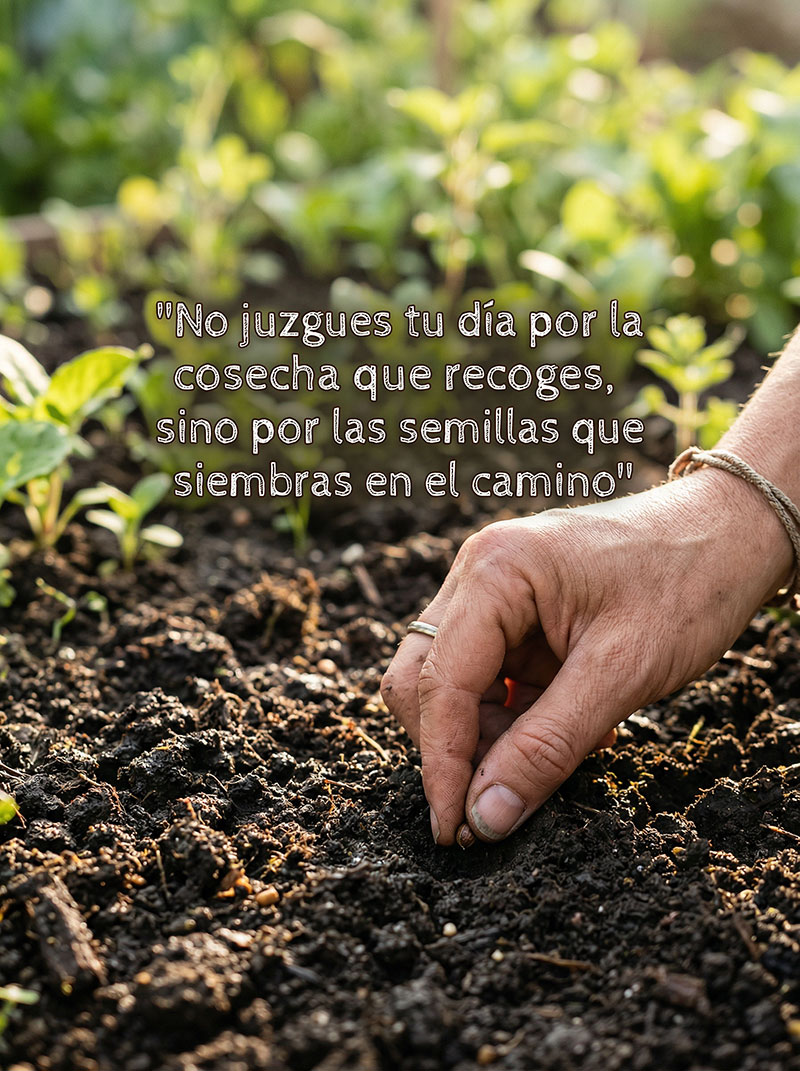 No juzgues tu día por la cosecha que recoges, sino por las semillas que siembras en el camino